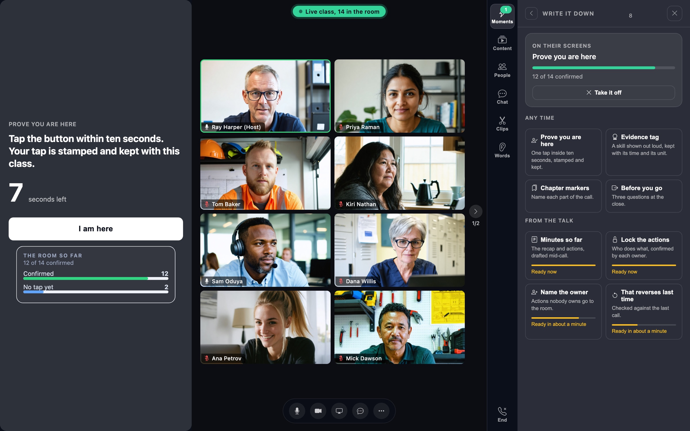 A live class in StreamClass with Prove you are here on every screen