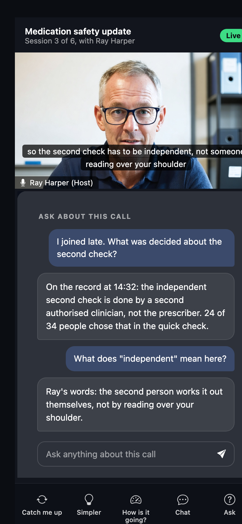 An attendee asking about the call