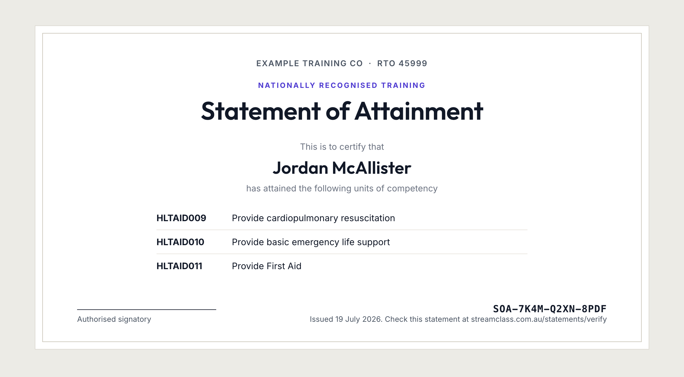A Statement of Attainment